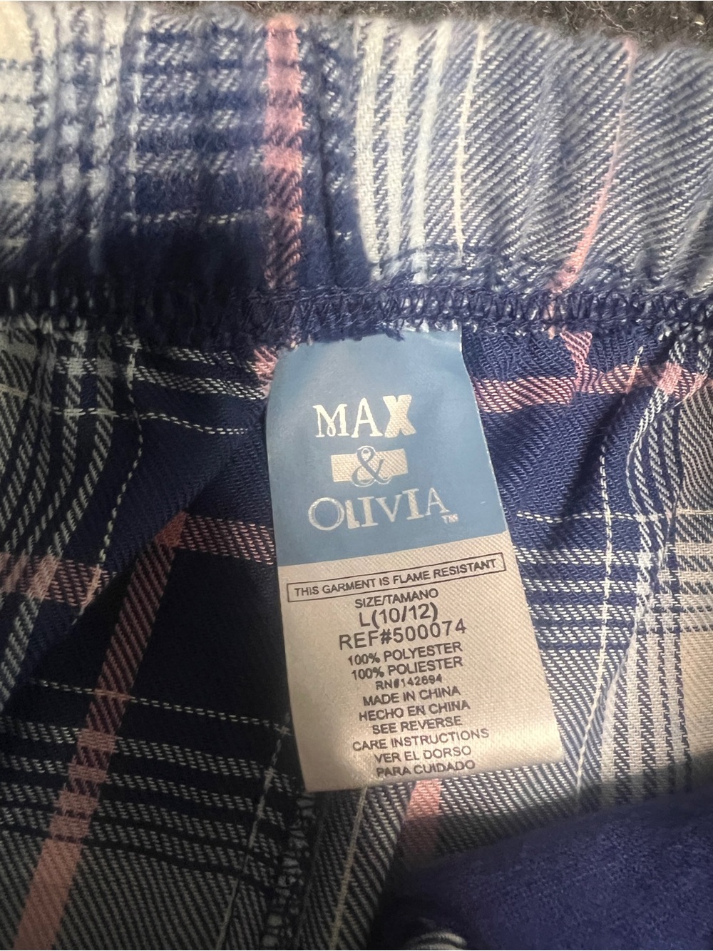 Max & Olivia Girls Pajama Set Blue Plaid Dream Sleepwear Size L 10/12 - Picture 9 of 9